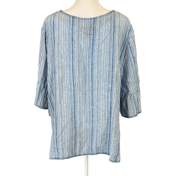Tahari Linen Blue and White Striped Blouse Tunic Top 2X - Picture 5 of 5